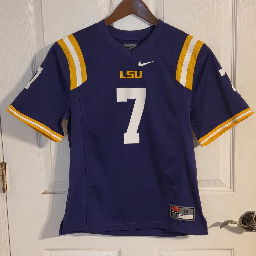 Nike Team LSU Tigers #7 Football Jersey Purple/Gold/White Size youth M